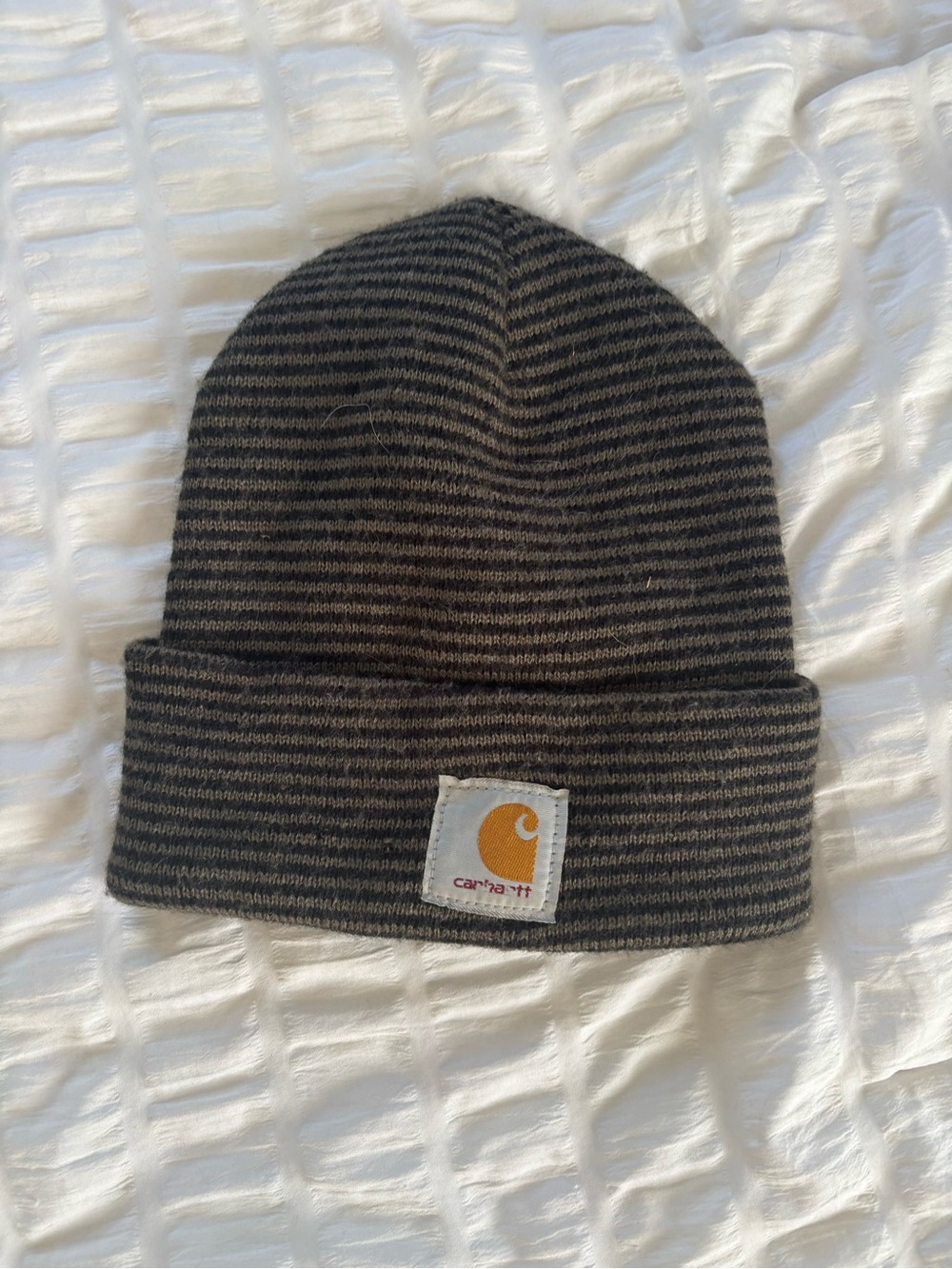 Carhartt Men’s Striped Knit Beanie - Black & Gray with Gold Logo